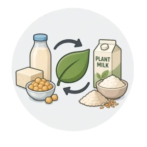 Illustration representing dietary substitutes and plant-based ingredient alternatives.