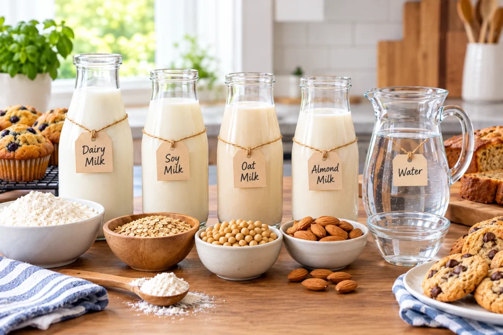 Milk substitute for baking including soy, oat, almond and dairy milk